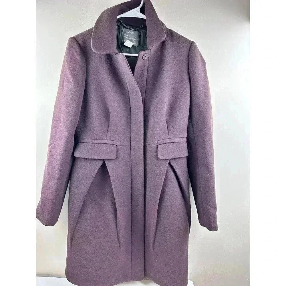 J.Crew Classic Lady Day Coat Italian Double Cloth Wool Eggplant Women's Size 6